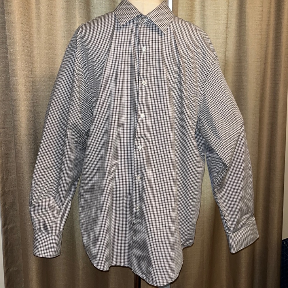 Van Heusen Fitted Wrinkle Free Black and White Checkered Button Down Mens XL